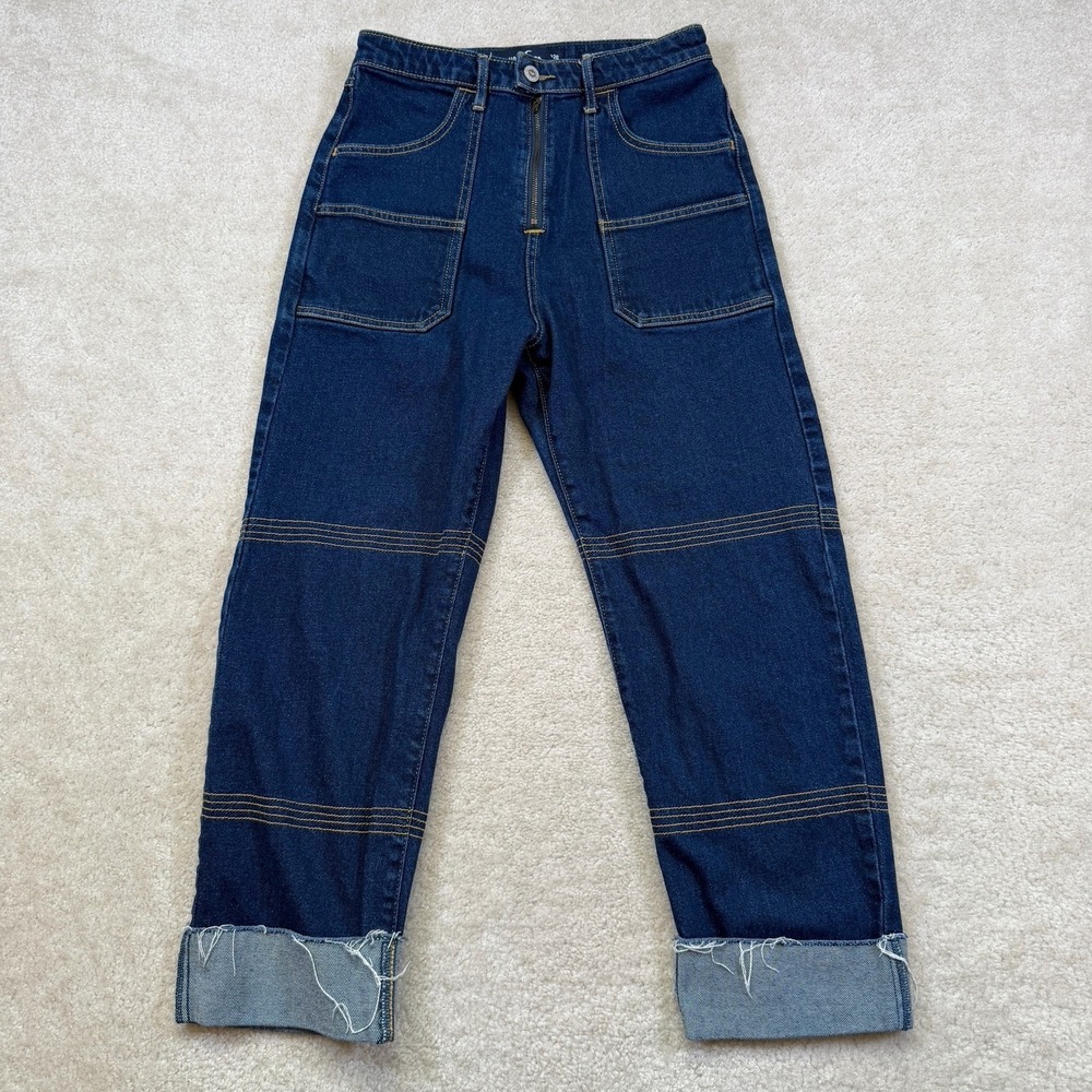 Hollister High-Rise Crop Boyfriend Jeans Womens 3 Regular Blue Vintage Stretch
